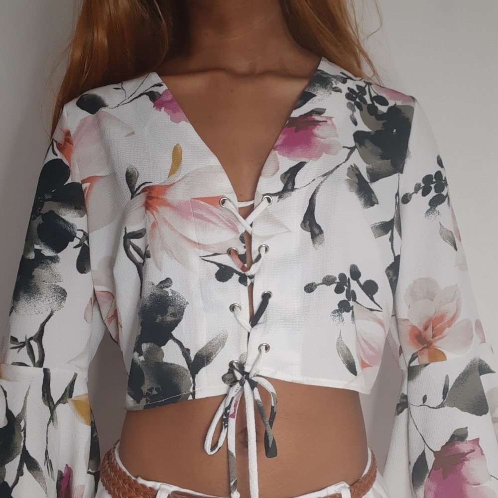 White Floral Crop Top